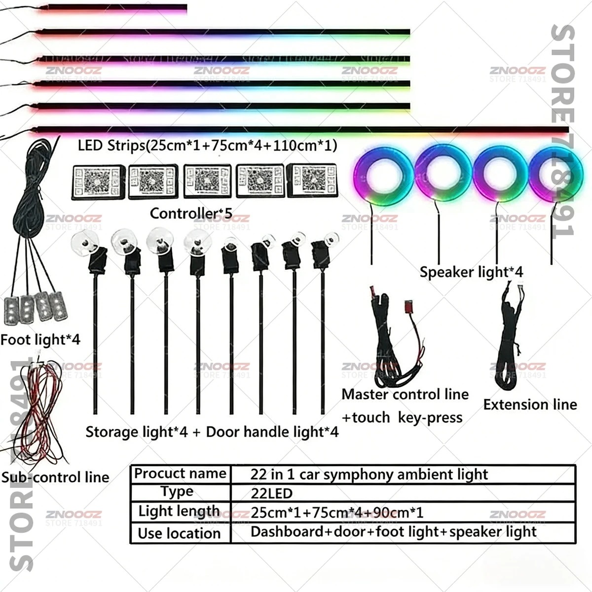 22 em 1 rgb interior do carro  - Tech Lighting Accessories avaliação e preço